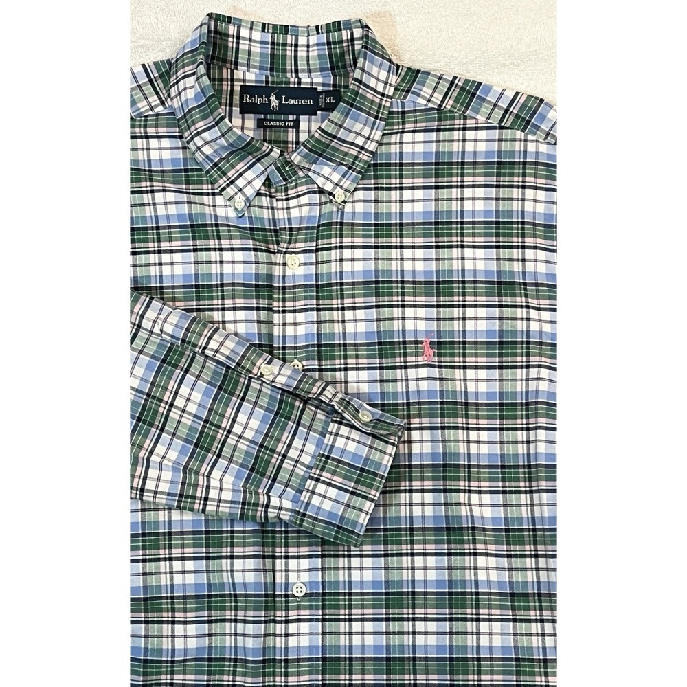 Polo Ralph Lauren Classic Fit Long-Sleeve Men's XL Plaid Oxford Shirt Pink Pony